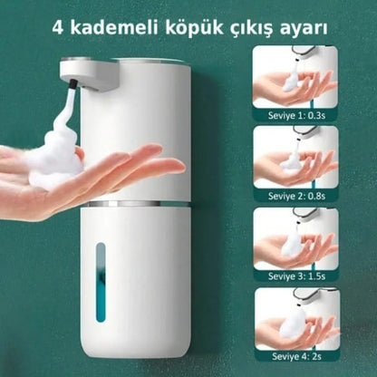 Akıllı Sensörlü Köpük Sabunluk – 4 Kademeli Dozaj Ayarlı & Temassız Hijyen